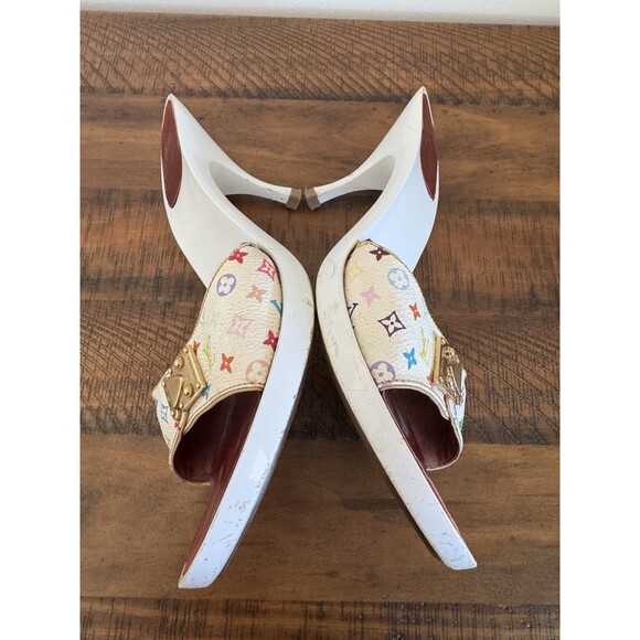 Louis Vuitton Y2K Murakami White Multicolor LV Buckle Mule Sandals Heels EU 40 - Picture 6 of 15